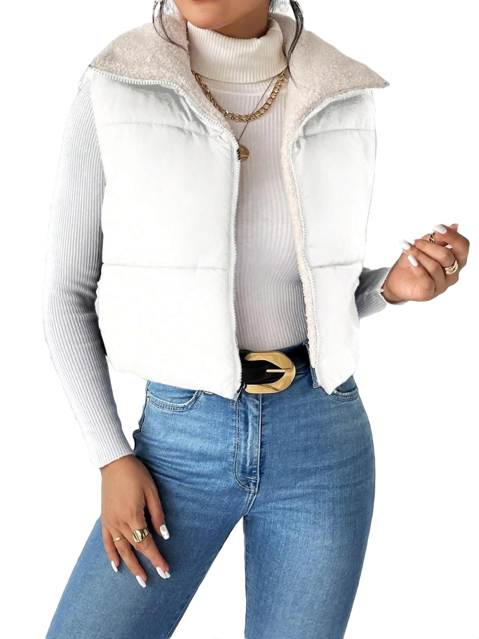 Casual Plain Vest Puffer White Women Winter Coats - Walmart.com