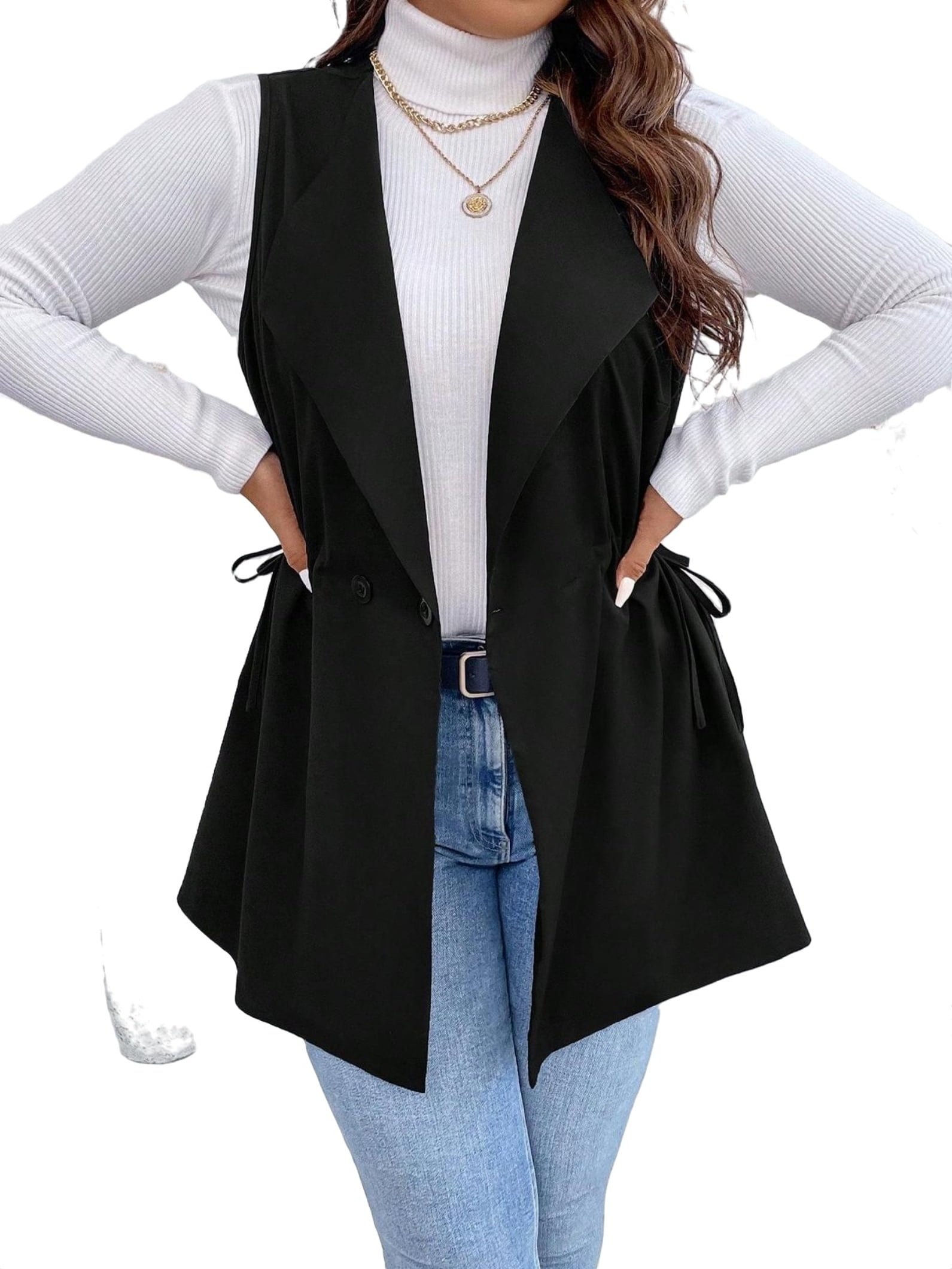 Black waterfall vest deals