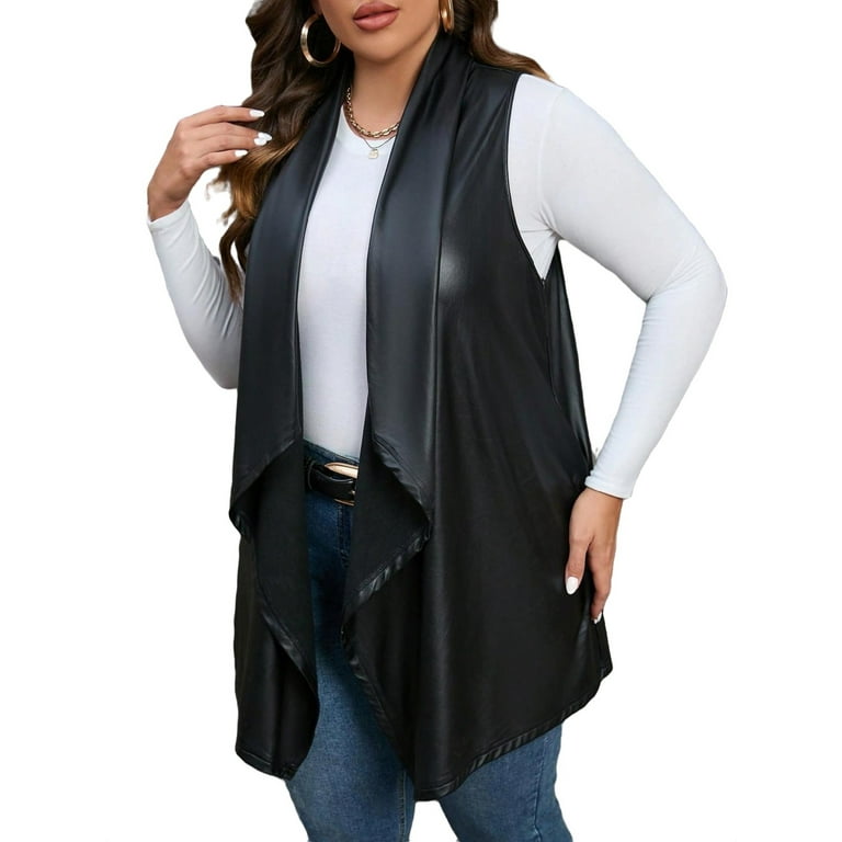 Long black vest plus size best sale