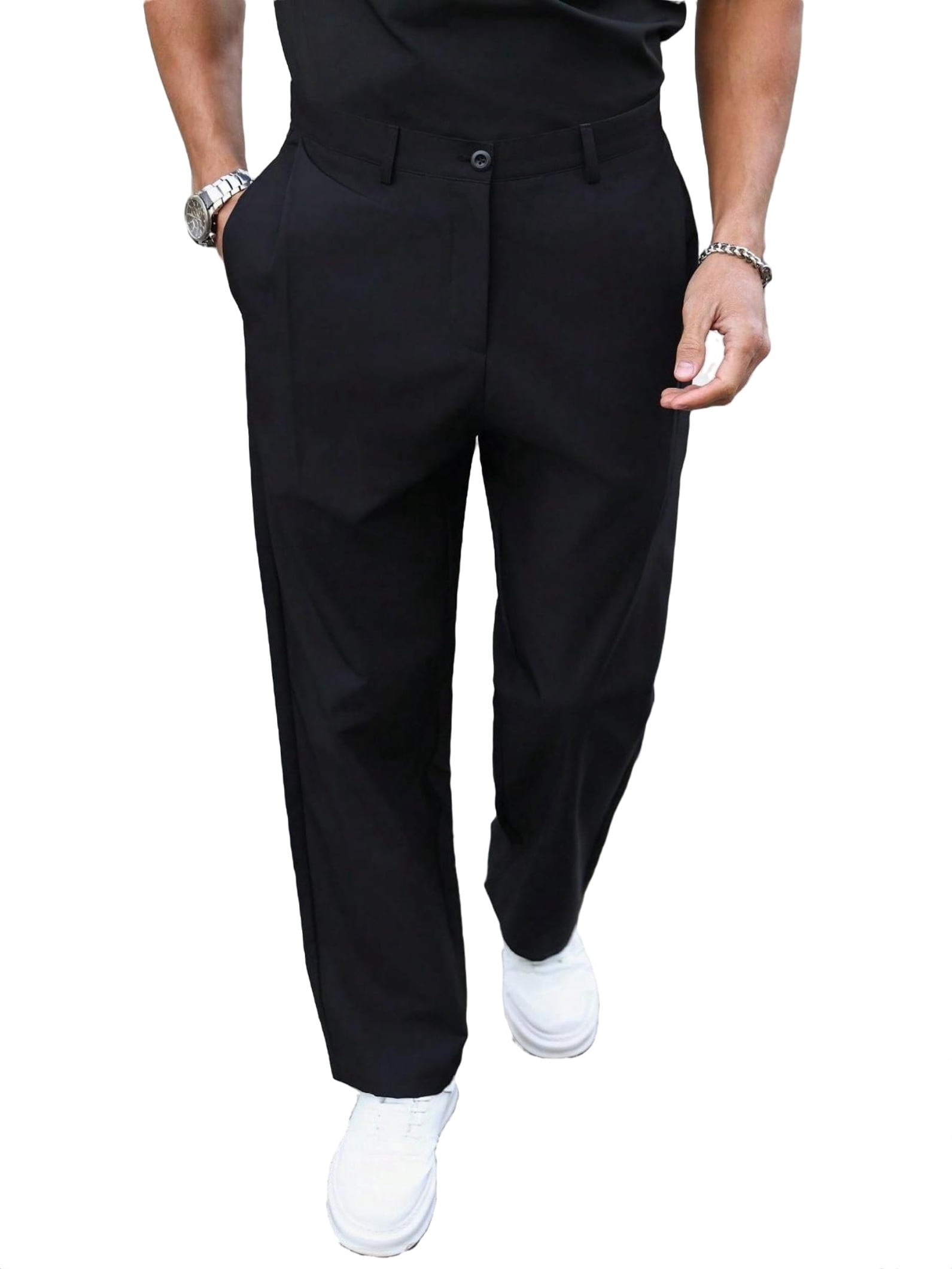 Casual Plain Wide Leg Black Men Pants (Men's) - Walmart.com