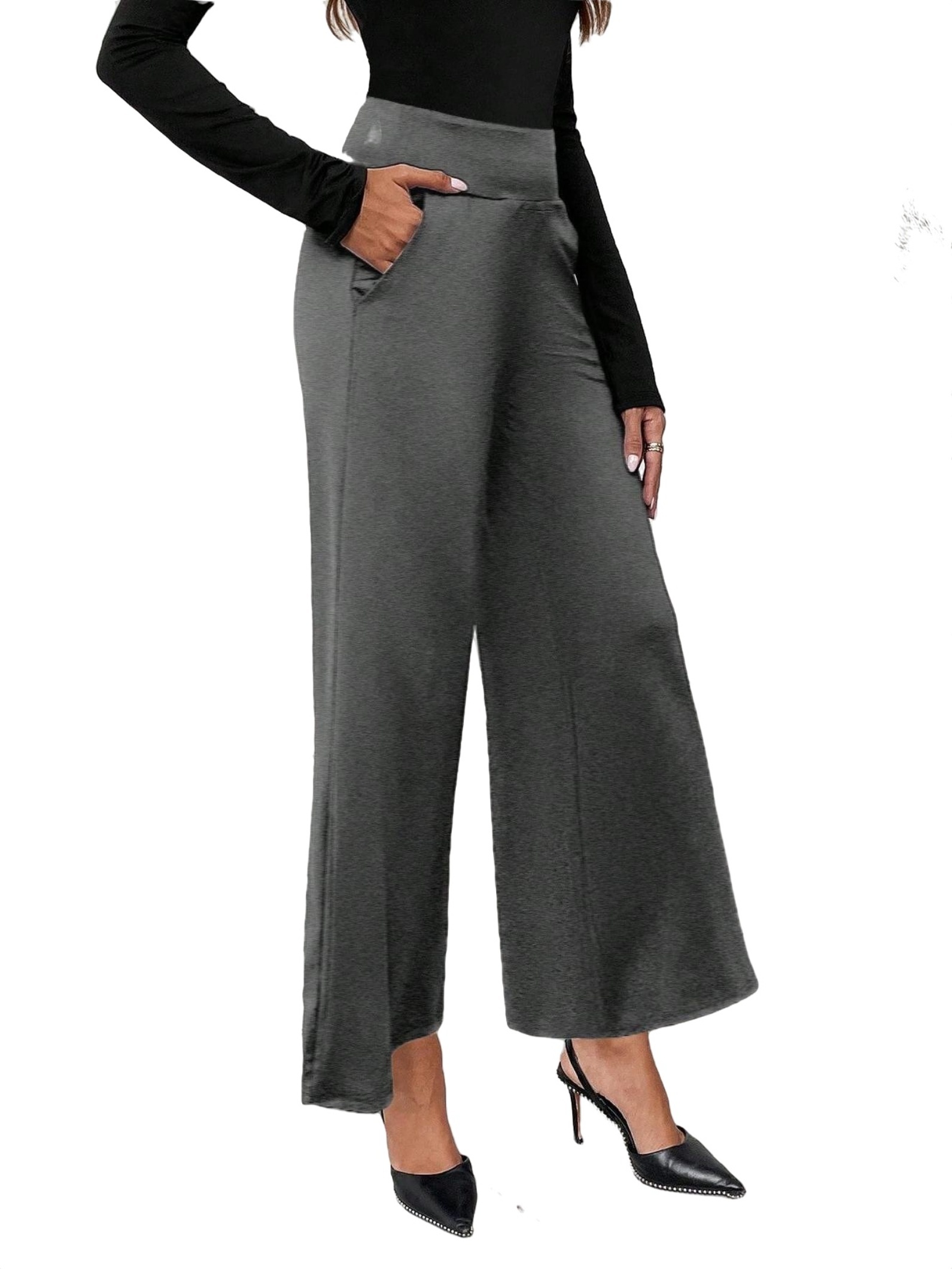 Casual Plain Wide Leg Dark Grey Women Pants (Women's) - Walmart.com