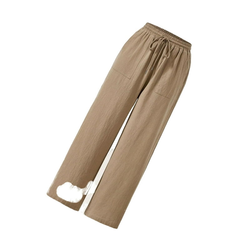 Casual Plain Wide Leg Khaki Plus Size Pants Walmart