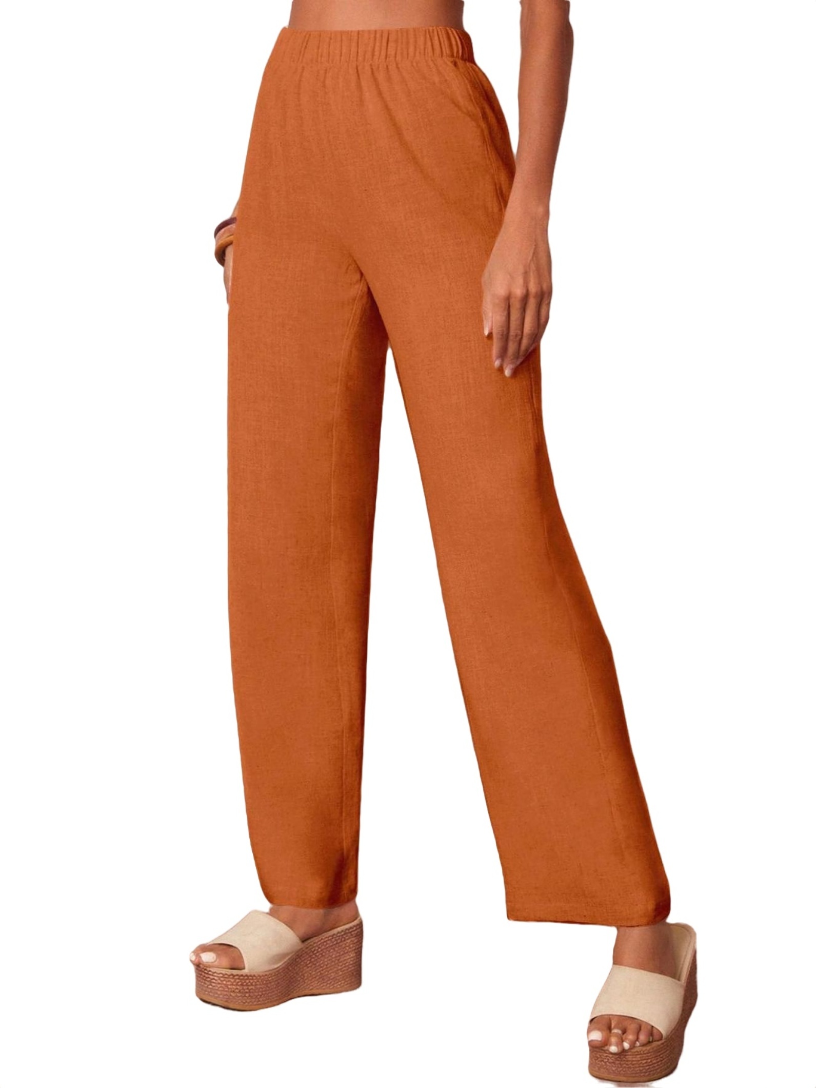 Casual Plain Wide Leg Orange Women Pants (Women's)