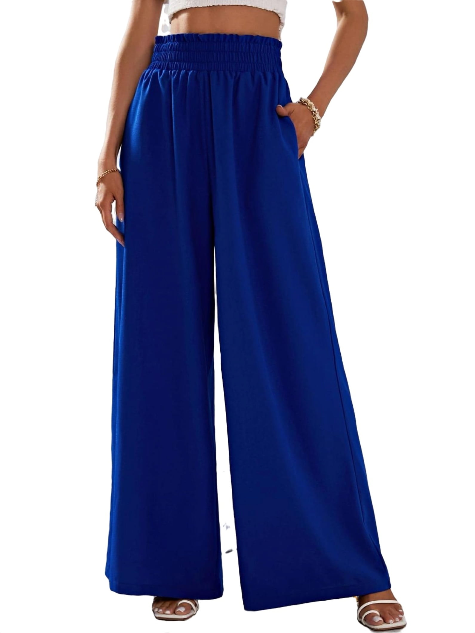 Casual Plain Wide Leg Royal Blue Women Pants (Women's) - Walmart.com