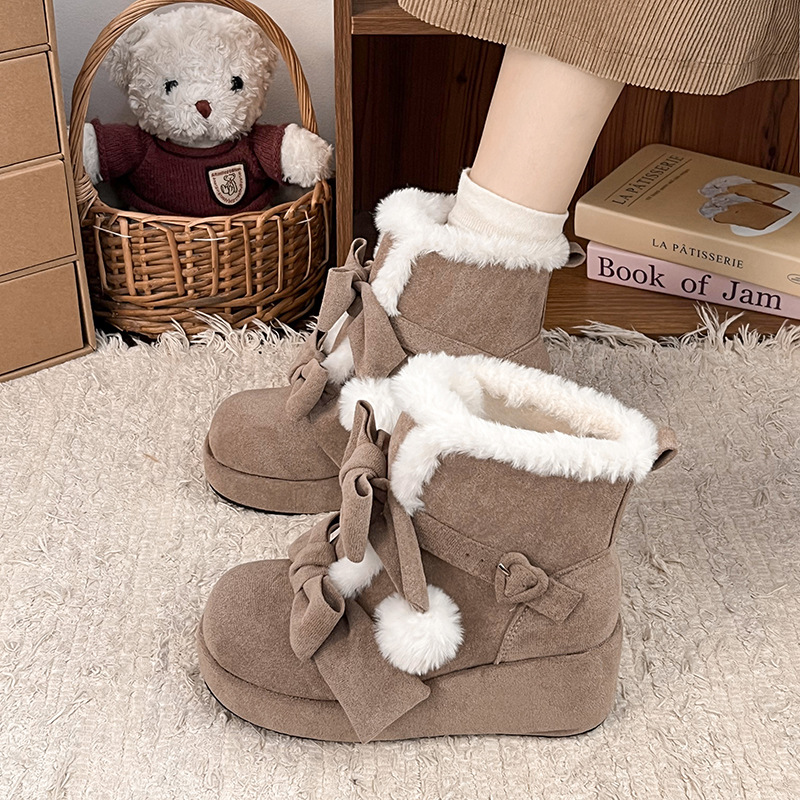 HHH Casual Platform Bow Snow Boots for Women 2024 Winter New Extra