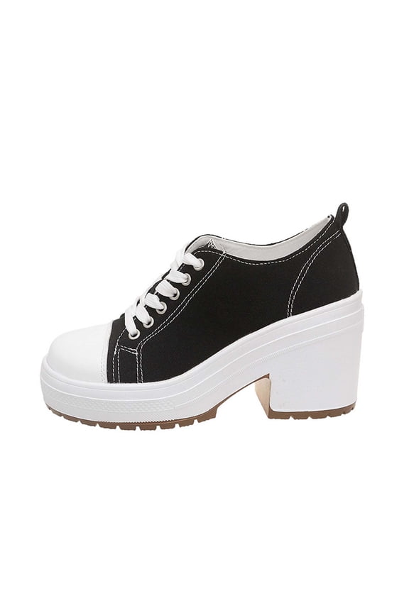 Casual Platform Lace Up Sneakers for Retro Low Top Thick Wedged Sole with Round Toe Everyday Comfort and Durable Canvas Versatile Height-Increasing Thick-Soled Low-Top Shoes