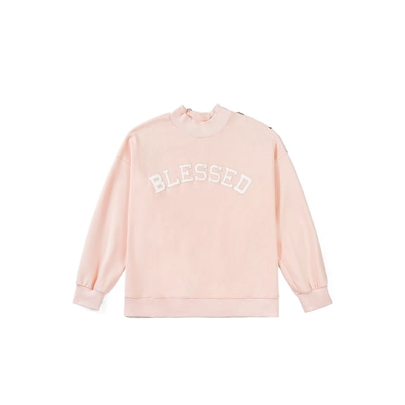Casual Plus Size Light Pink BLESSED Sweatshirt - Embroidered Trim for Everyday Comfort, 2X