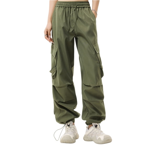 Casual Pocket Cargo Pants for Women High Street Drawstring Workwear Casual Pants Women New Trend High Waist Loose Straight Wide Trousers Pants Versatile