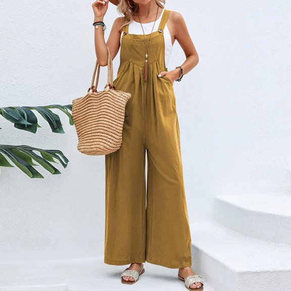 Casual Pocket Women Romper Strap Solid Playsuit Button Long Jumpsuit Women's Jumpsuit Strapless Jumpsuits for Women Maternity Suits Holey Jumpsuit with Corset for Women Jumpsuits for Women Beach Woman
