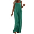 Casual Pocket Women Romper Strap Solid Playsuit Button Long Jumpsuit