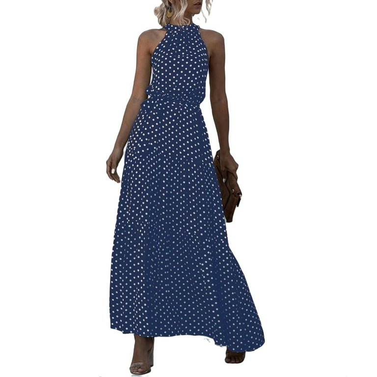 Casual Polka Dot Print Hollow Out O Neck Long Dresses Casual Polka Dot Print Hollow Out O Neck Long Dresses