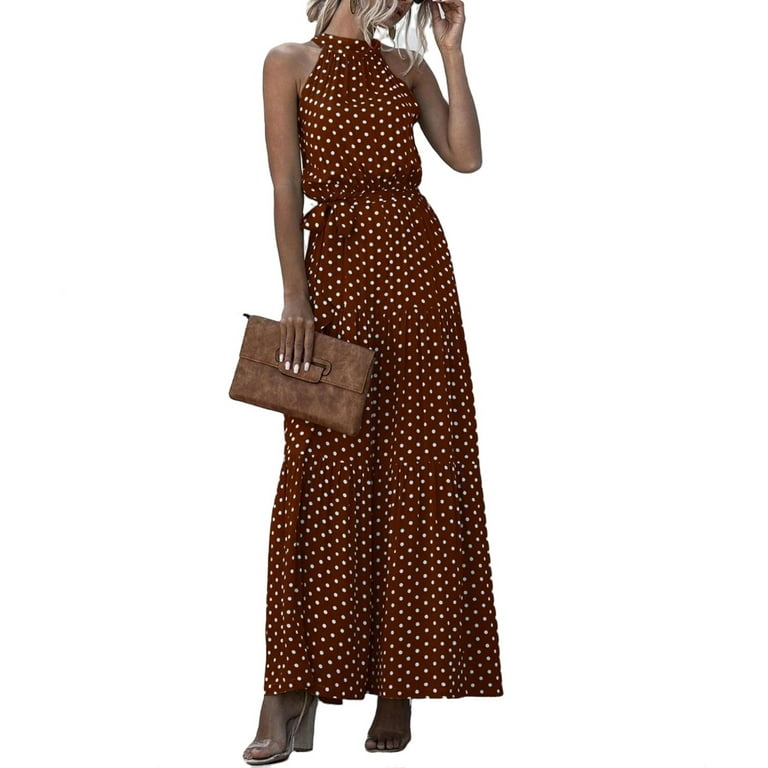 Casual Polka Dot Print Hollow Out O Neck Long Dresses Casual Polka Dot Print Hollow Out O Neck Long Dresses