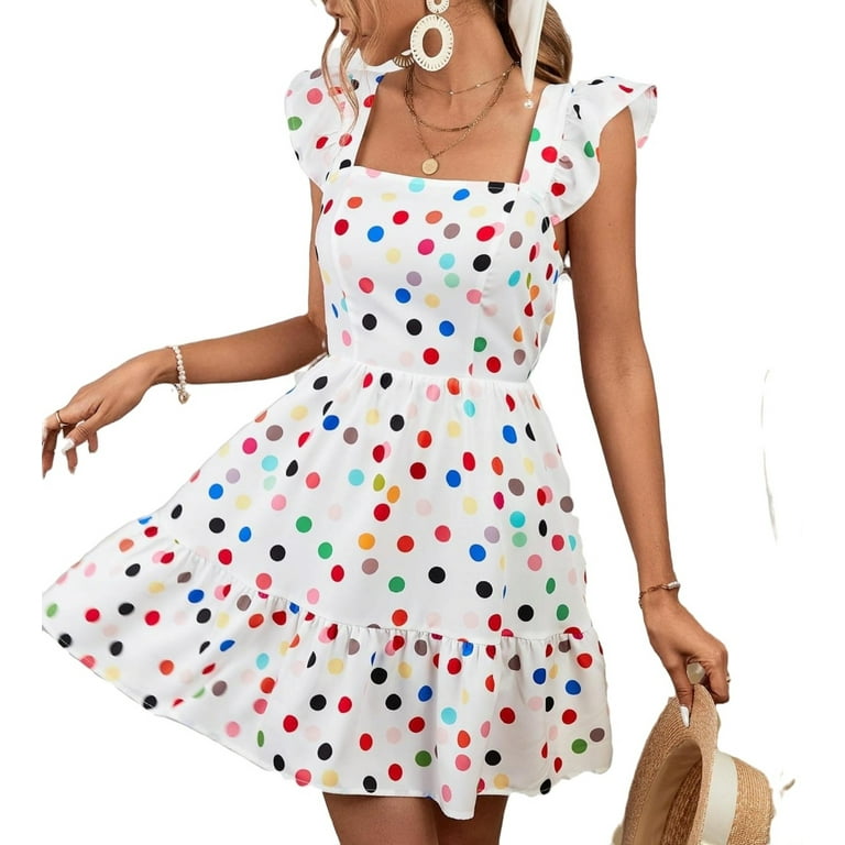 Casual Polka Dot Print Hollow Out O Neck Long Dresses Casual Polka Dot Print Hollow Out O Neck Long Dresses