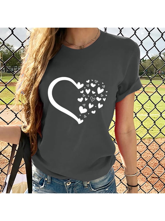 Casual Polyester T-Shirt for Women, Short Sleeve with Novelty Graphic Print,XXXL,Dark Gray16,Printed