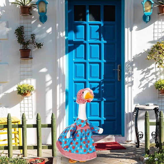 Casual Porch Goose Outfit, Weatherproof Fabric Sculpture Costume, Rustic Yard Decoration, Removable Holiday Accessory for Outdoor Lawn, Garden and Entryway Display