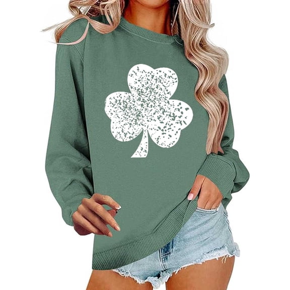 Casual Print Pullover Sweater Long Sleeve Crewneck Winter Warm Soft Top for Ladies Loungewear Celebrating St. Patrick's Day,Light Green,S