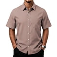 thumbnail image 1 of Casual Print Short Sleeve Shirt for Men Button Front Pocket Chest Top Breathable Summer Lightweight Blouse Work Travel Out Light Brown 5XL, 1 of 4