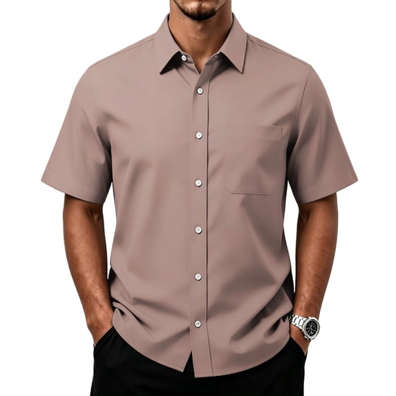 Casual Print Short Sleeve Shirt for Men Button Front Pocket Chest Top Breathable Summer Lightweight Blouse Work Travel Out Light Brown 5XL