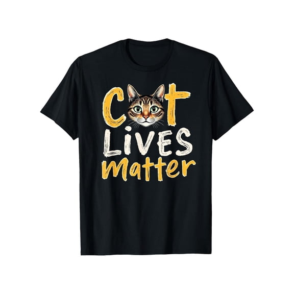 Casual Print Tee, "Cat Lives Matter"Text ,180G Pure Cotton Single-Sided Printed Round Collar Short-Sleeved T-Shirt, Size(S-5XL)