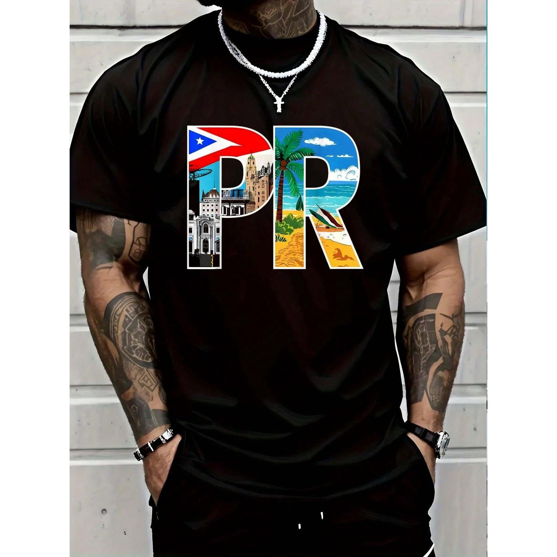 Casual Print Tee, With "PR" Puerto Rico graphic, featuring flag ...