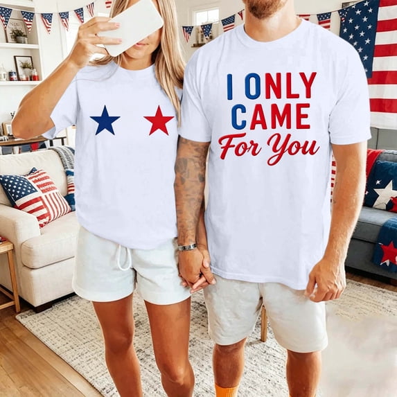 Casual Printed Short Sleeve Crew Neck Loose Fit Tee For And