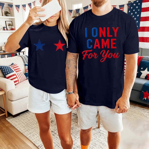 Casual Printed Short Sleeve Crew Neck Loose Fit Tee For And