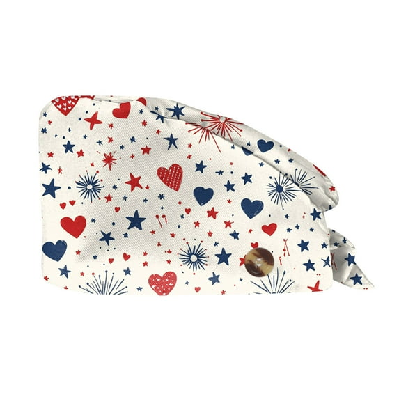 Casual Printed Work Hat with Adjustable Strap, Patriotic Sun Hat for Men and Women, Lightweight Dustproof Cap for Outdoor and Nursing,Beige