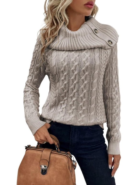 Casual Pullover Sweater For Women Pile Collar Knit Raglan Sleeve Sweater Jumper Tops