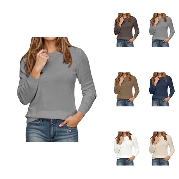 Casual Pullover Sweater for Women – Long Sleeve Lightweight Crewneck Soft Basic Knit Loose Fit Top, Stylish Everyday Wear 2025 Fall Trend
