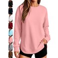 thumbnail image 1 of Casual Pullover Sweatshirts for Women Crewneck Long Sleeve Side Slit Pocket Loose Fit Classic Tops, 1 of 6