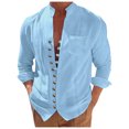 thumbnail image 1 of Casual Pullover for Mens Long Sleeve Solid Button Down Beach Tops,Blue,2XL, 1 of 5