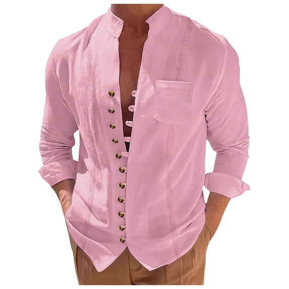 Casual Pullover for Mens Long Sleeve Solid Button Down Mens Athletic Tops,Red,3XL