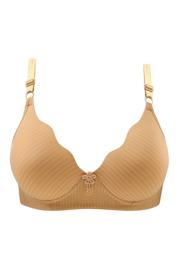 Casual Push up Bra for Womens - Soft Cup Wireless Brassiere Striped Bralette Daily Underwear Tops Athletic Bras for Lady High Support Beige XL