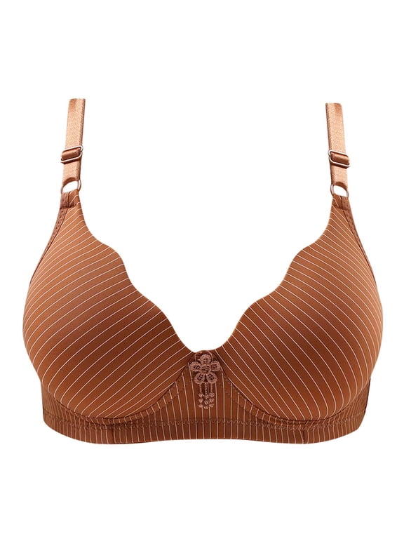 Casual Push up Bra for Womens - Soft Cup Wireless Brassiere Striped Bralette Daily Underwear Tops Racerback Sports Bras for Lady Brown XL