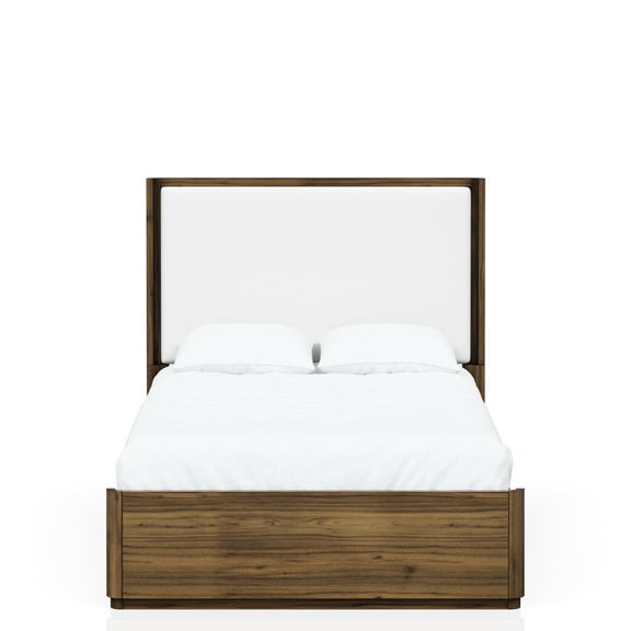 Casual Queen Bed In Walnut With Upholstered Headboard And Fine Fabric Transitional