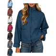 thumbnail image 1 of Casual Quilted Jackets for Women Ribbed Collar Long Sleeve Zip Front Loose Fit Fall Jacket, 1 of 8