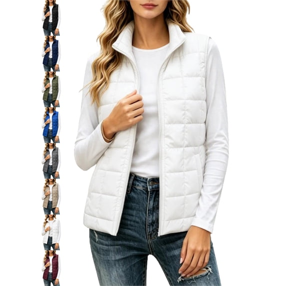 Casual Quilted Vest for Women Stand Collar Zip Front Regular Fit Spring Fall Vest