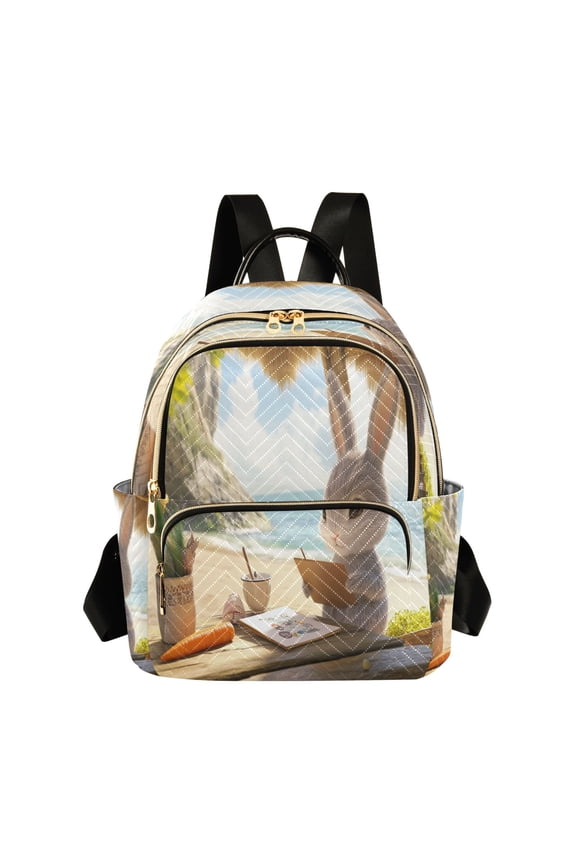 Casual Rabbit Drawing at The Beach Backpack for School,College and Travel, Water Resistant Bookbag,