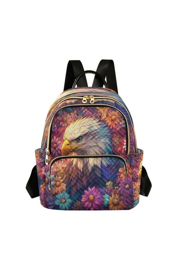 Casual Raptor Surrounded by Colorful Flowers Backpack for School,College and Travel, Water Resistant Bookbag,