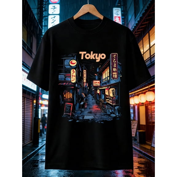 Casual Retro Japanese Street Tokyo Night Graphic Vintage Grunge Y2k Cotton Men's Women's T-Shirt