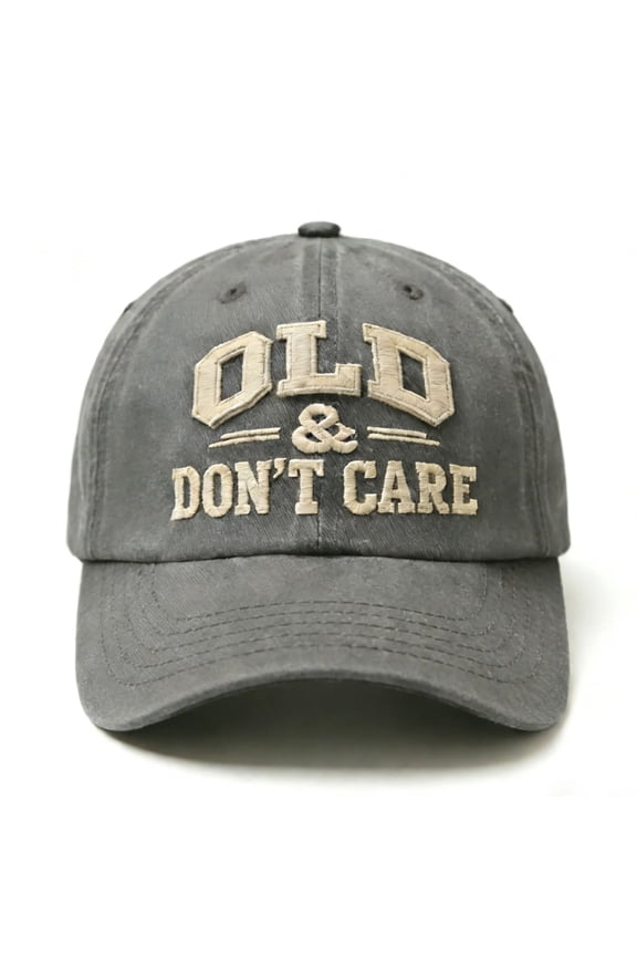 Casual Retro OLD & DON'T CARE Embroidered Hat, Soft Washed Cotton Adjustable Baseball Cap with Funny Slogan, for Outdoor Sports Everyday, Gray