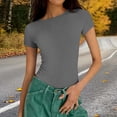 thumbnail image 1 of Casual Ribbed Knit Slim Fit Short Sleeve Tee for Women Solid Crew Neck Basic T-Shirt Daily Wear SummerGreyL, 1 of 6