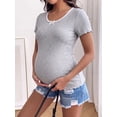 thumbnail image 1 of Casual Ribbed Scoop Neck Short Sleeve Maternity Top, 1 of 8