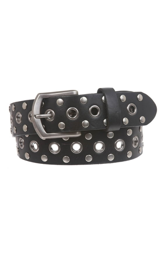 Casual Riveted Studded Grommets & Studs Solid Leather Belt