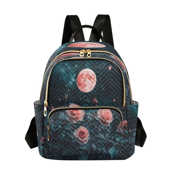 Casual Roses under Red Moon Backpack for School,College and Travel, Water Resistant Bookbag,