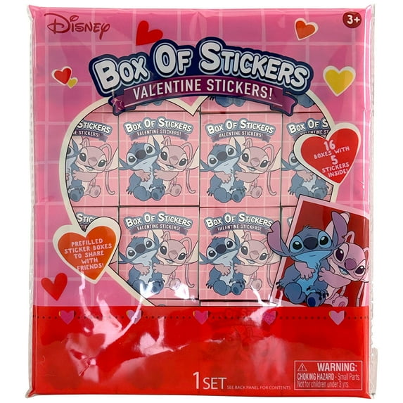 Disney Stitch Valentine's Day Exchange Mini Sticker Boxes, 16 Count