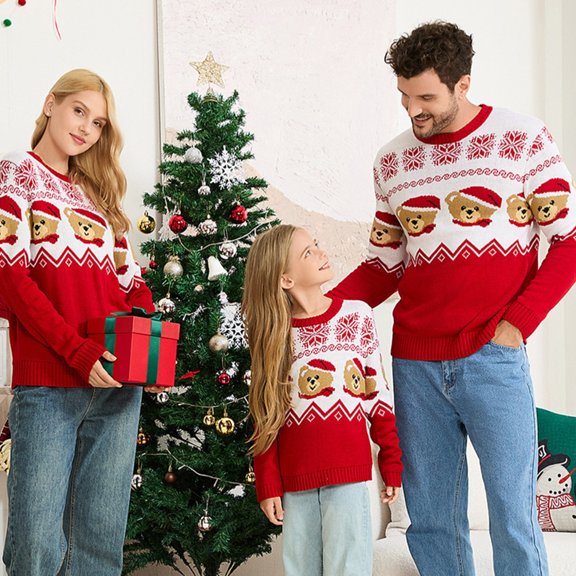 Casual Round Neck Matching Family Christmas Sweater Long Sleeve Knit Pullover Christmas Jumper