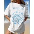 thumbnail image 1 of Casual Round Neck Short Sleeve Ocean Animal Print Oversized T-Shirt For Women, Suitable For Summer, 1 of 5