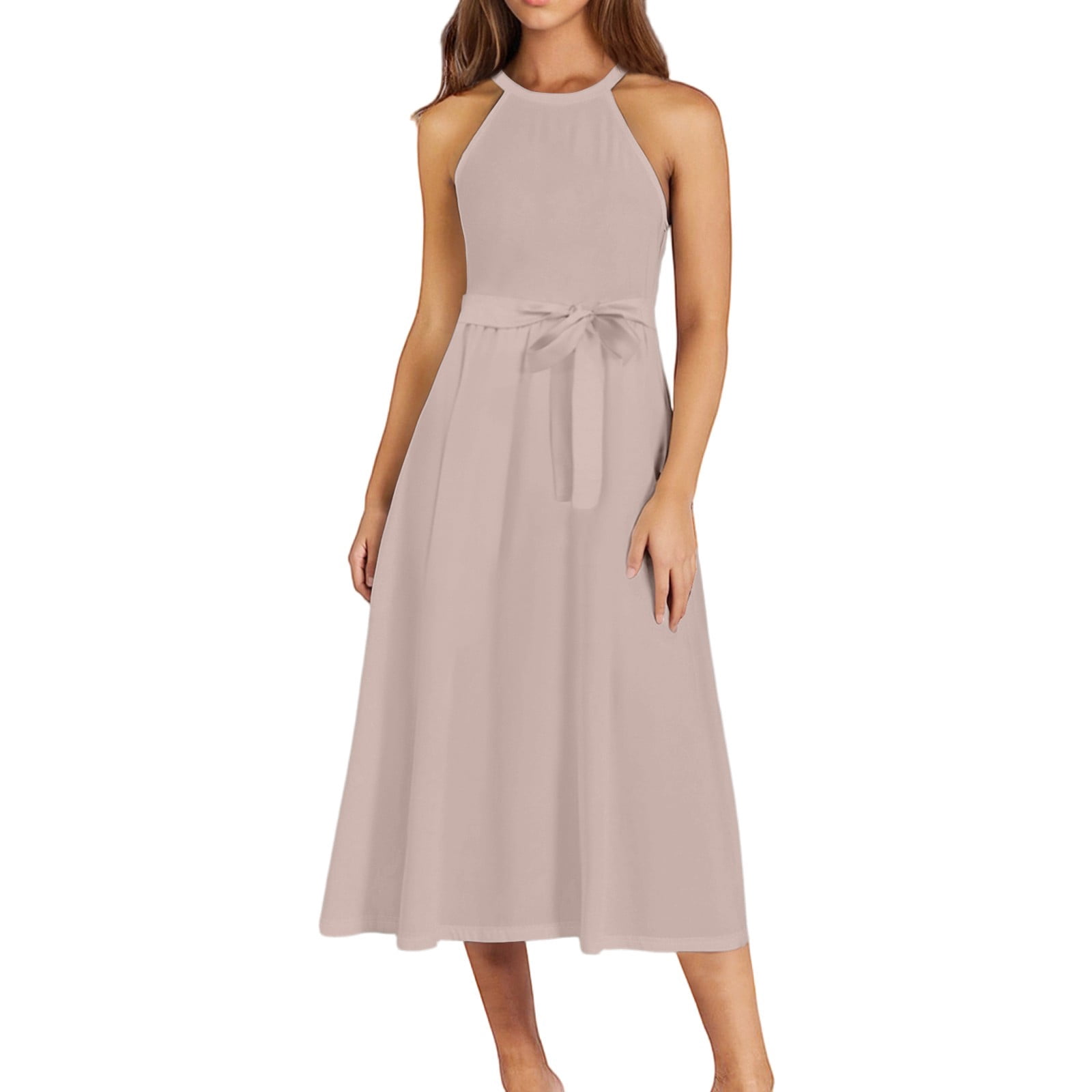 Solid round neck sleeveless mini dress main image 1