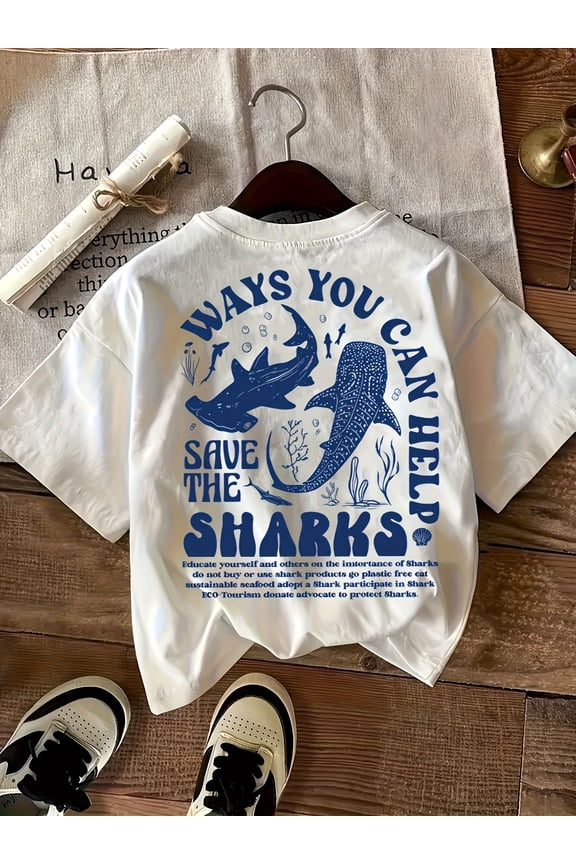 Casual Round Neck T-Shirt with Shark Print - Regular Fit, All-Season Fashion Tee for Ladies
